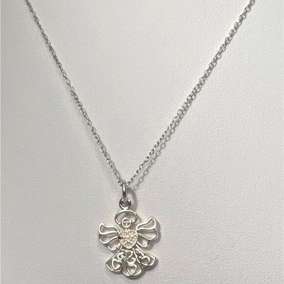 Sterling Silver Angel Hearts Pendant 20" Chain Necklace Marked 925 IBB Thailand - Picture 4 of 11